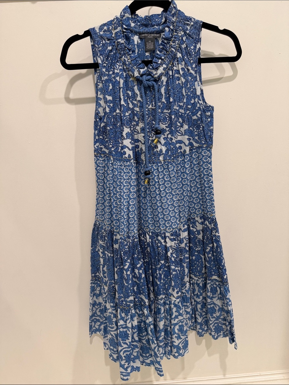 Sleeveless Blue Floral Tie-Neck Summer Dress